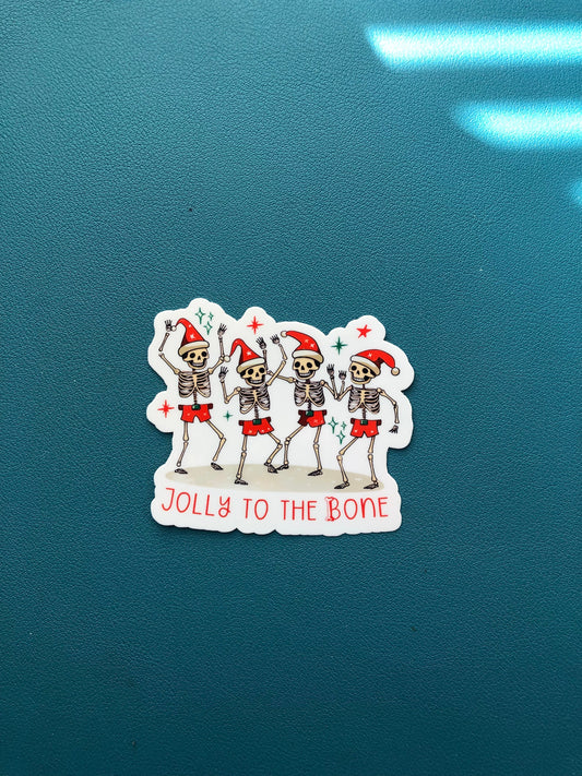 Jolly To The Bone Waterproof Sticker, Dancing Skeleton Sticker, Christmas Skeleton Sticker, Holly Jolly, Seasons Greetings, Stocking Stuffer