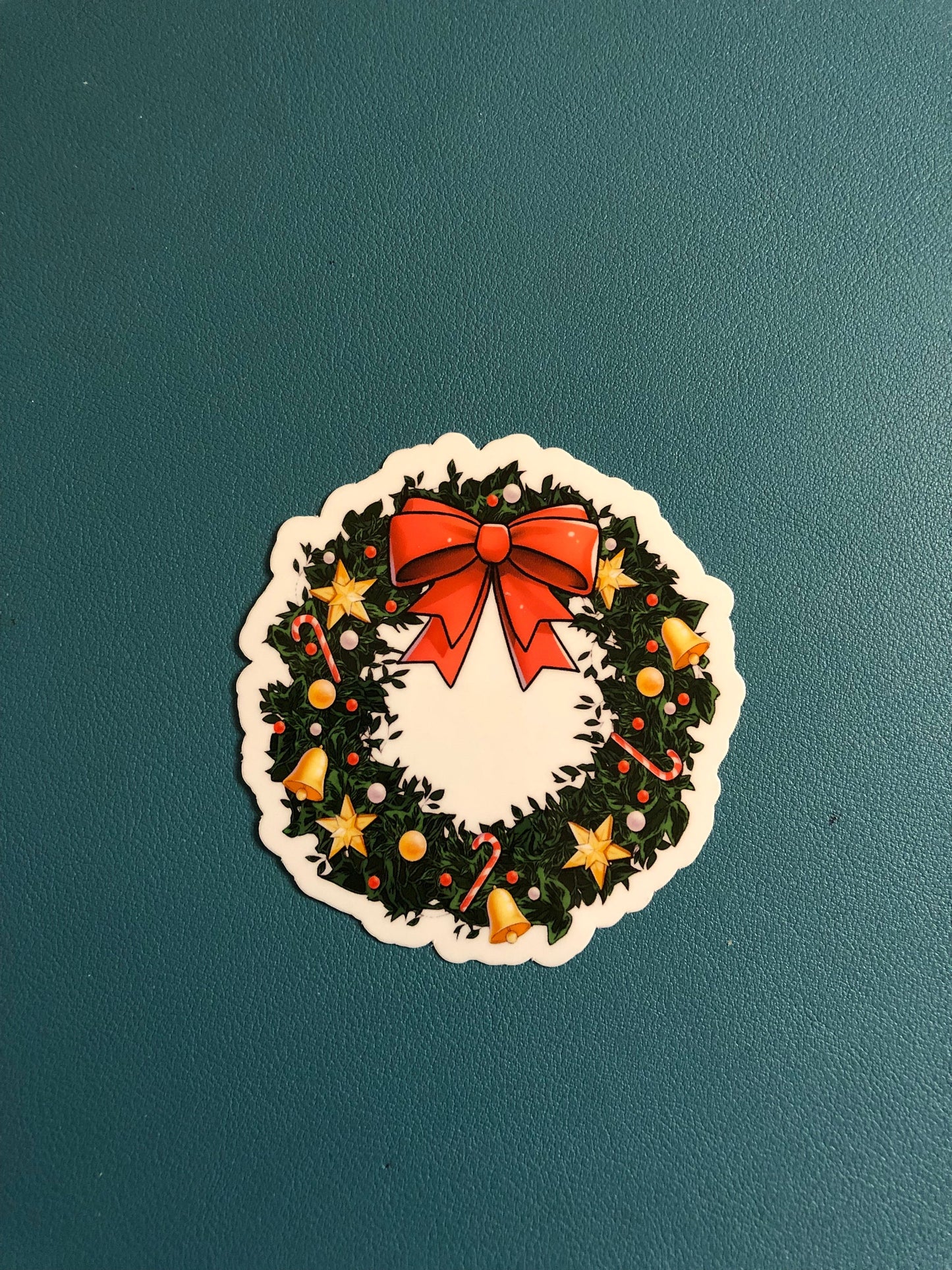 Ornate Christmas Wreath Waterproof Sticker, Merry Christmas Sticker, Holiday Gift, Christmas Sticker, Seasons Greetings, Stocking Stuffer