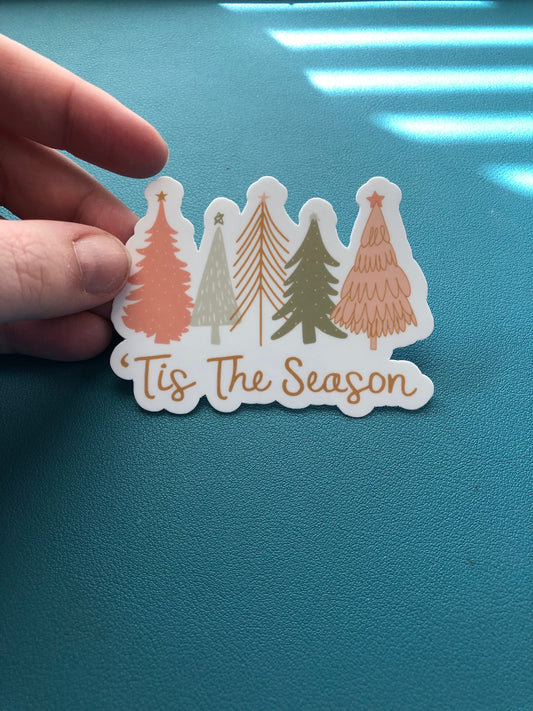Tis The Season Waterproof Sticker, Christmas Tree Sticker, Christmas Stocking Stuffer, Holiday Season Gift, Christmas Sticker