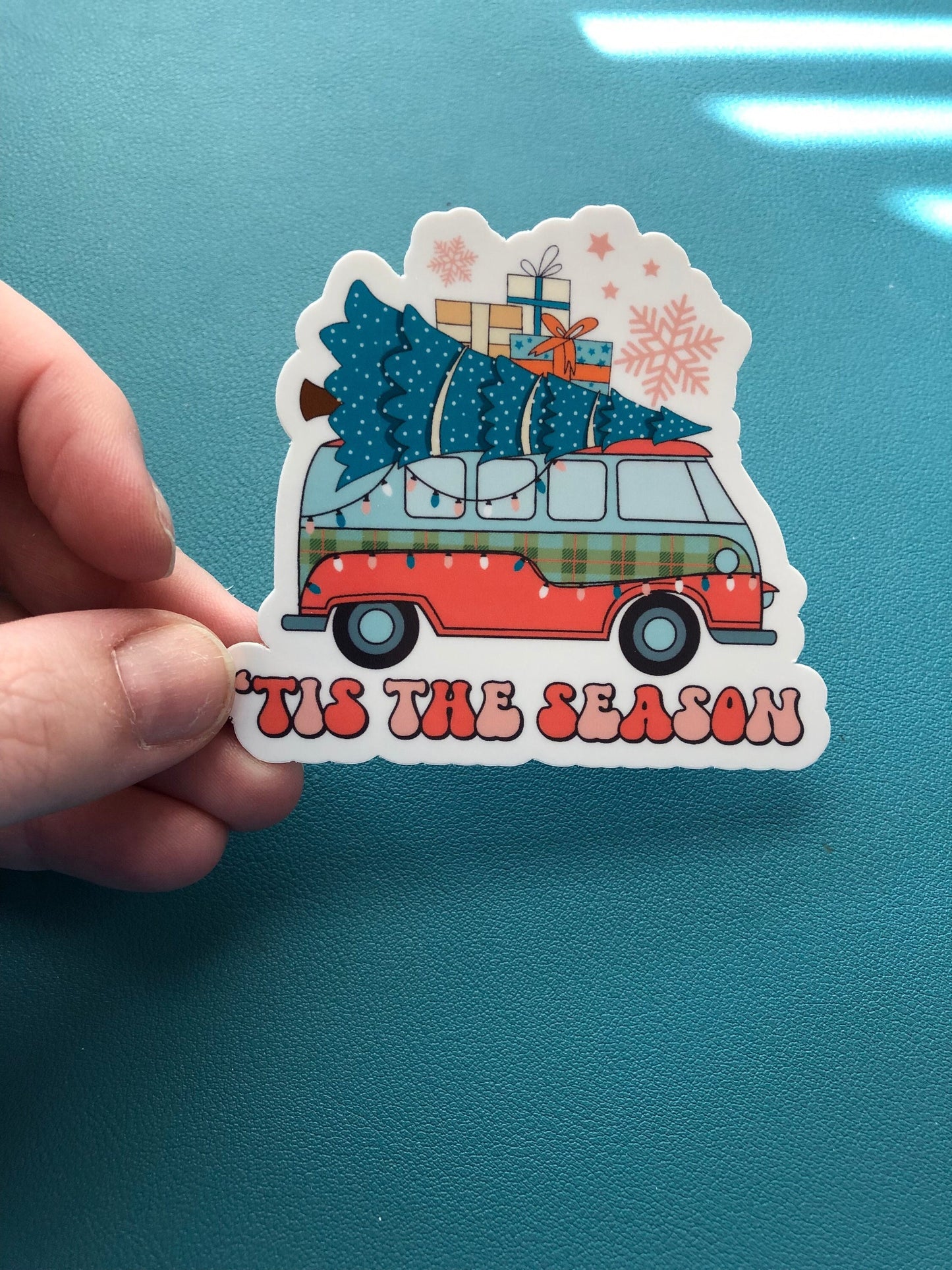 Tis The Season Christmas Sticker, Vintage Christmas Bus Sticker, Christmas Tree Sticker, Happy Holidays, Seasons Greetings, Stocking Stuffer