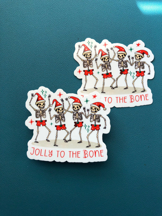 Jolly To The Bone Waterproof Sticker, Dancing Skeleton Sticker, Christmas Skeleton Sticker, Holly Jolly, Seasons Greetings, Stocking Stuffer