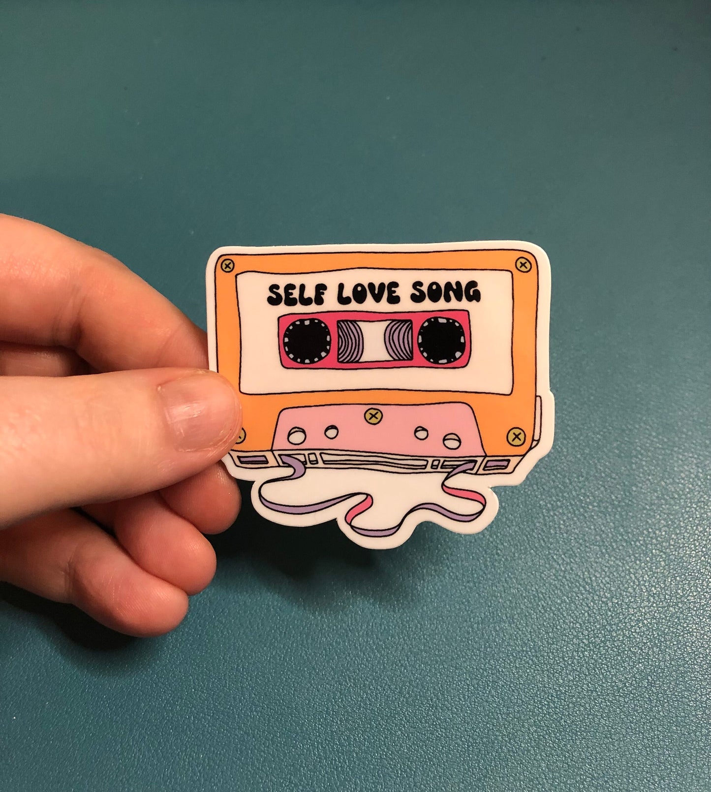 Self Love Song Waterproof Sticker, Cassette Tape Sticker, Self Love Club Sticker, Body Positivity, Musical Sticker, Water Bottle Sticker