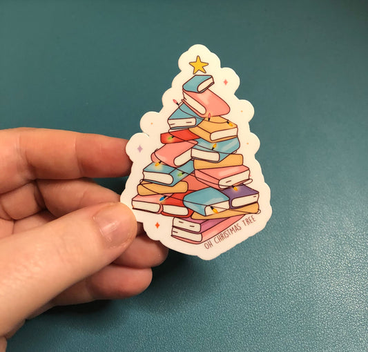 Oh Christmas Tree Book Themed Christmas Tree Waterproof Sticker, Book Lover Sticker, Stocking Stuffer For Readers, Book Worm Gift