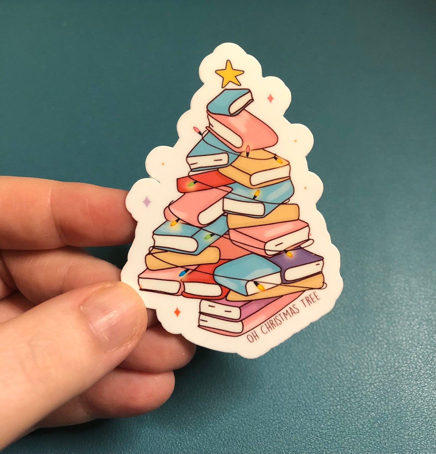 Oh Christmas Tree Book Themed Christmas Tree Waterproof Sticker, Book Lover Sticker, Stocking Stuffer For Readers, Book Worm Gift