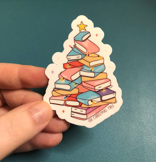 Oh Christmas Tree Book Themed Christmas Tree Waterproof Sticker, Book Lover Sticker, Stocking Stuffer For Readers, Book Worm Gift