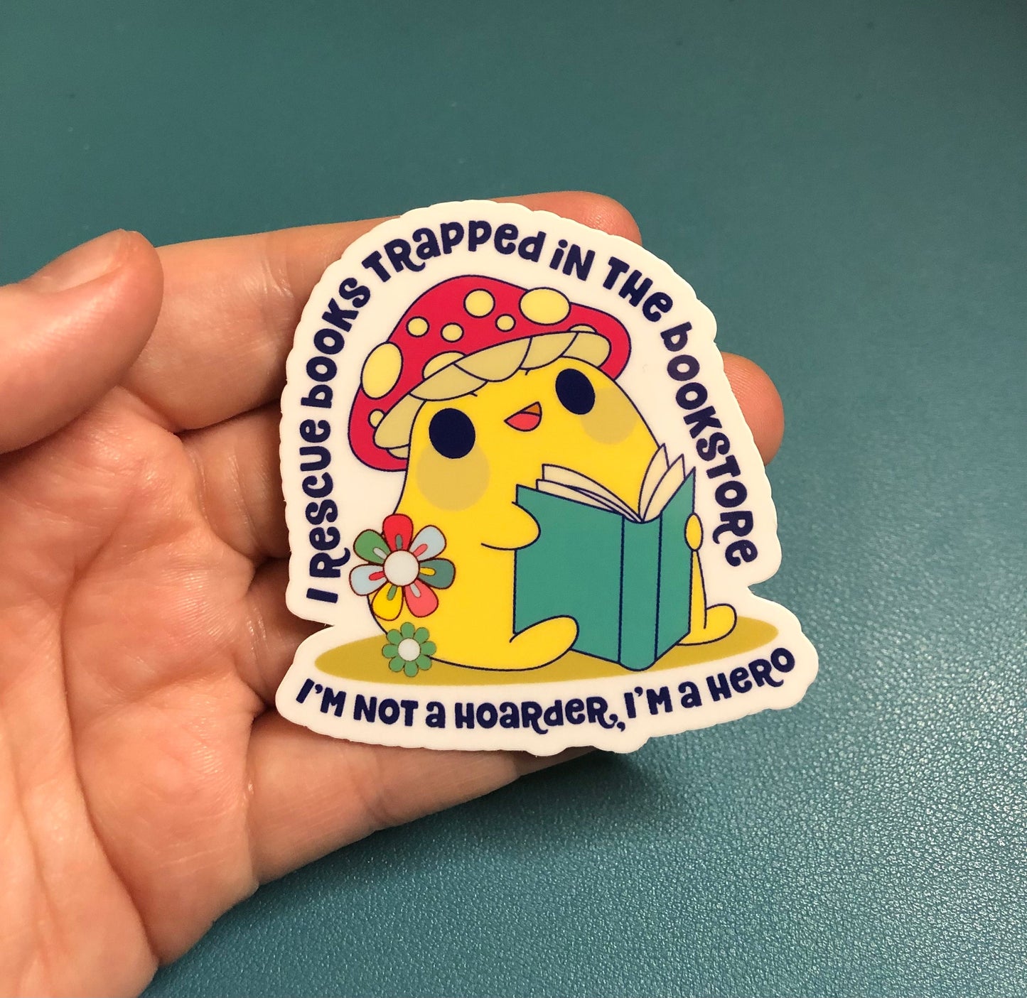 I Rescue Books Trapped In The Bookstore Waterproof Sticker, Mushroom Sticker, Stocking Stuffer For Readers, Book Worm Gift, Bookstore Lover