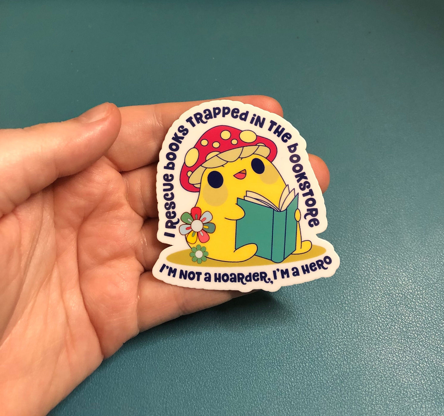 I Rescue Books Trapped In The Bookstore Waterproof Sticker, Mushroom Sticker, Stocking Stuffer For Readers, Book Worm Gift, Bookstore Lover