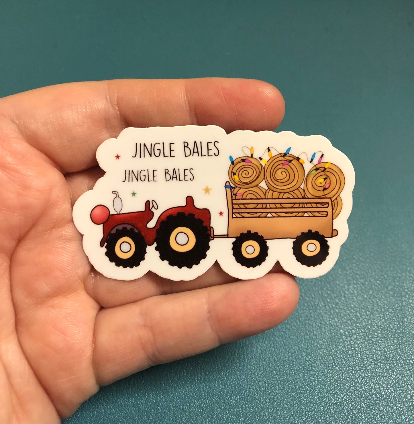 Jingle Bales Christmas Tractor Waterproof Sticker, Christmas Hayride Sticker, Christmas Farm Sticker, Christmas Lights, Festive Holidays