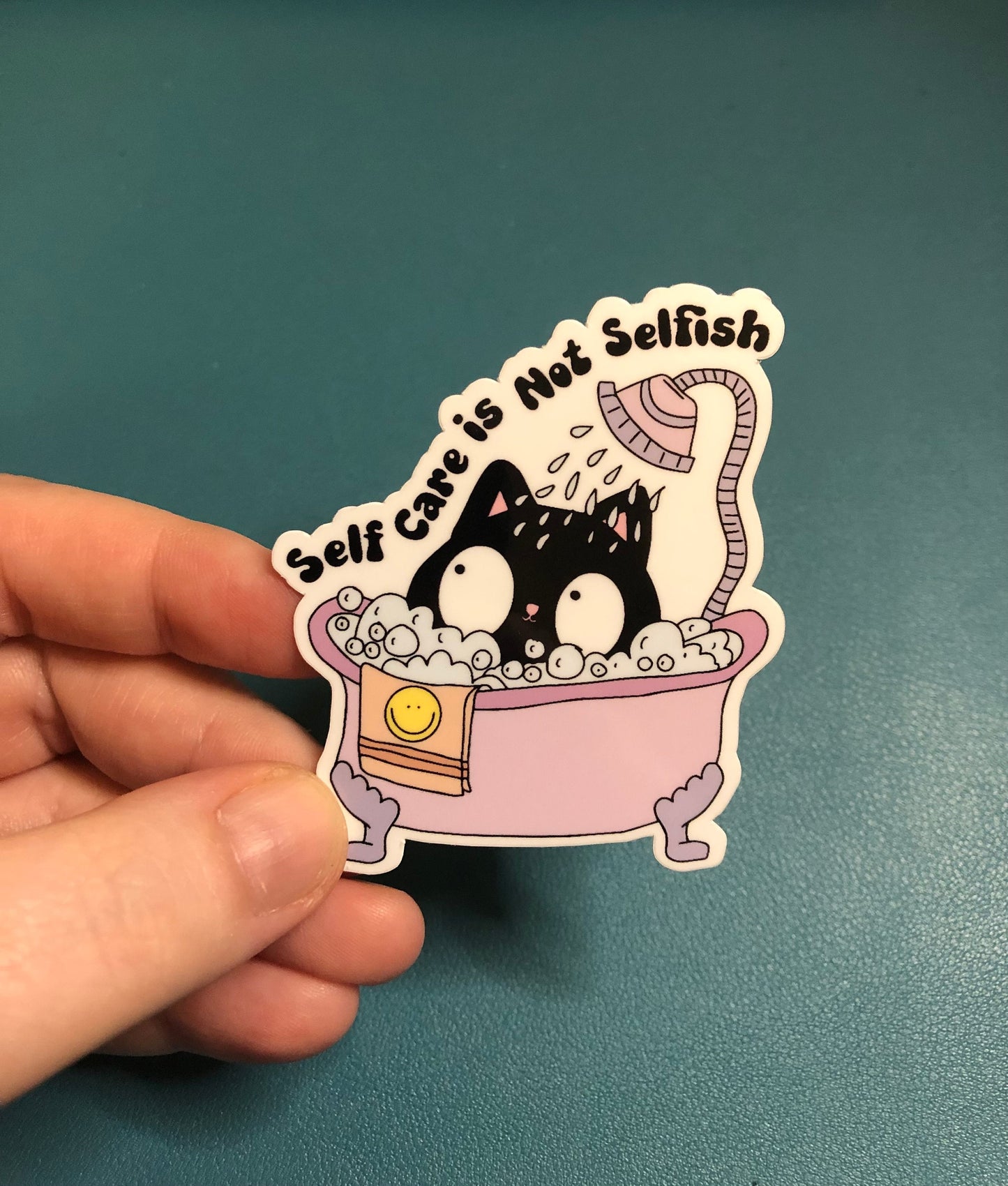 Self Care Is Not Selfish Waterproof Sticker, Bubblebath Sticker, Black Cat Sticker, Cat Lover, Self Care Sticker, Mental Health Sticker