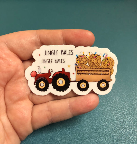 Jingle Bales Christmas Tractor Waterproof Sticker, Christmas Hayride Sticker, Christmas Farm Sticker, Christmas Lights, Festive Holidays