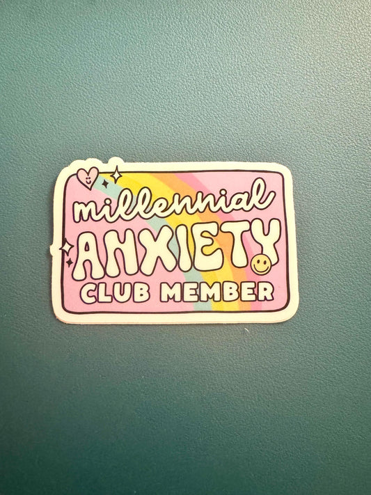 Millennial Anxiety Club Member Sticker, Anxiety Sticker, Mental Health Water Bottle Sticker, Elder Millennial, 90s Kids, Waterproof Sticker
