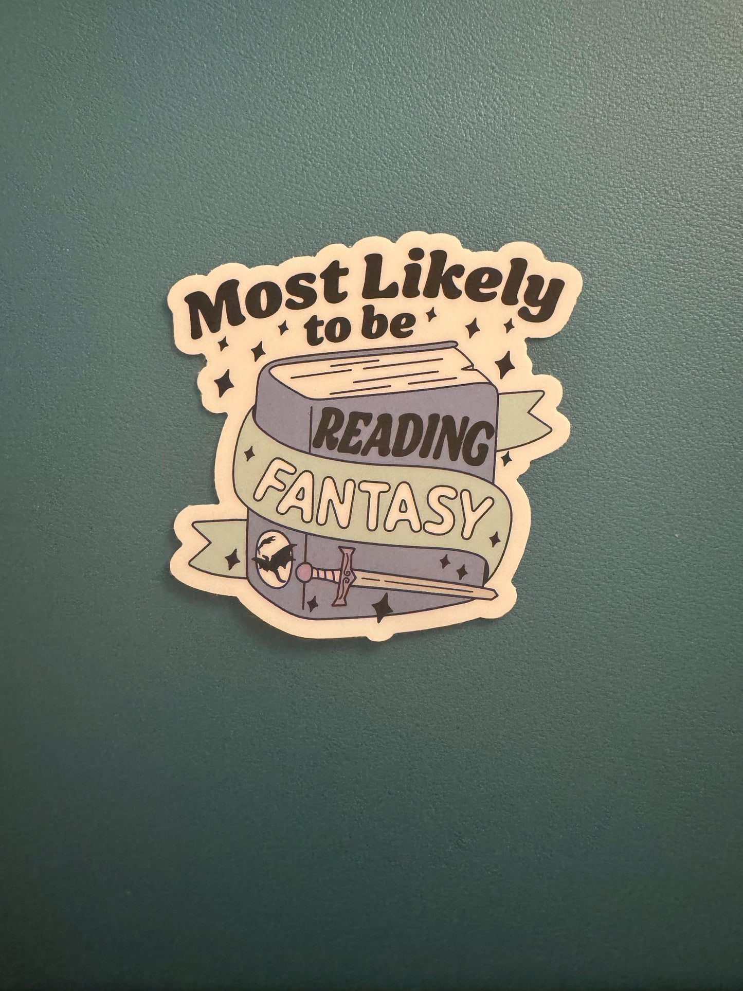 Most Likely To Be Reading Fantasy Book Sticker, Book Dragon Sticker, Dragons and Swords, Fantasy Readers, Booktok Sticker, Book Lover Gift