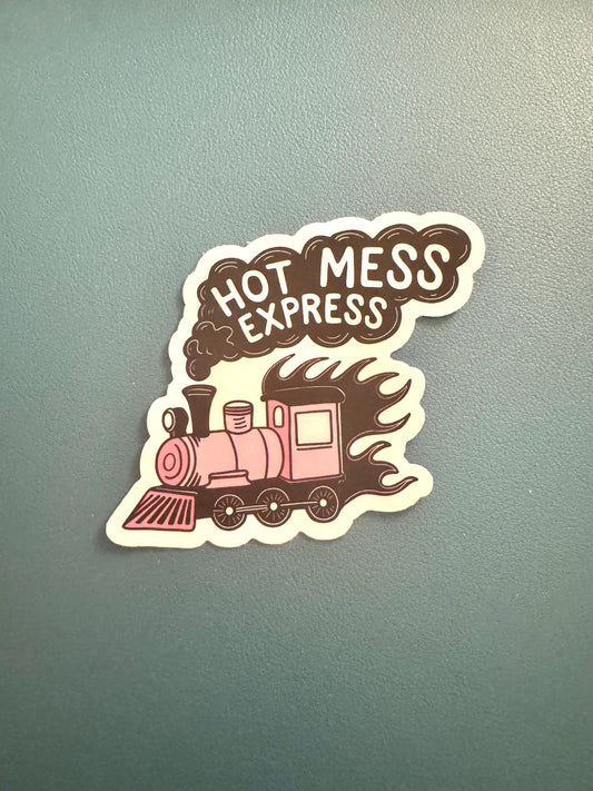Hot Mess Express Vinyl Sticker, Steam Train Sticker, Black and Pink Train Sticker, Mental Health Decal, Water Bottle Sticker, Laptop Sticker