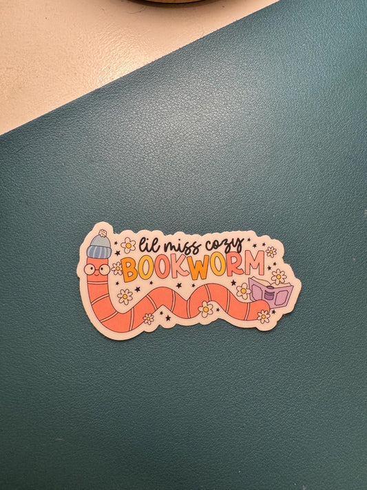 Lil Miss Cozy Bookworm Sticker, Bookish Lover Gift, Bibliophile, Librarian Gift, Book Worm, Cozy Reader Sticker, Gift for Reader