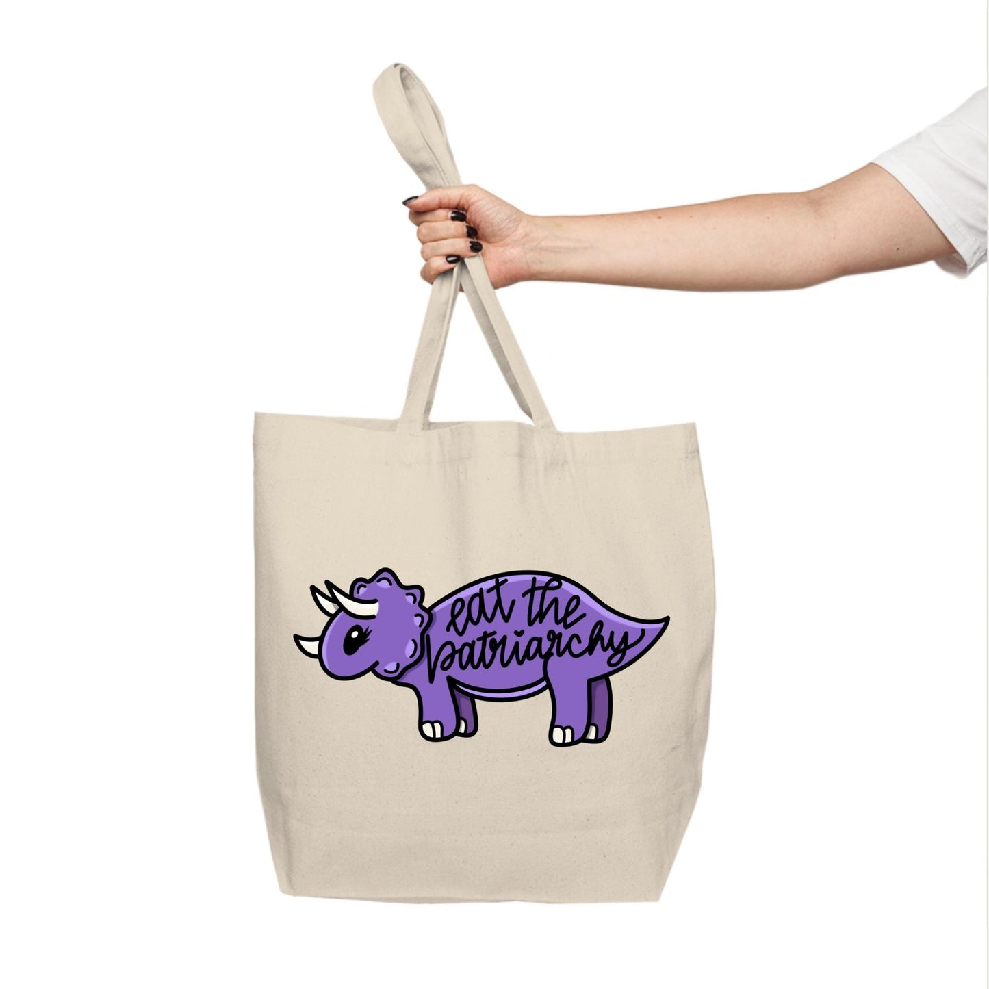 Eat The Patriarchy, Funny Feminist Tote Bag, Unique Dinosaur Tote, Female Empowerment, Purple Dinosaur, Snarky Gift for Her