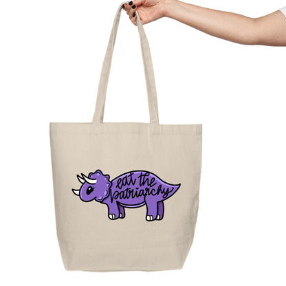 Eat The Patriarchy, Funny Feminist Tote Bag, Unique Dinosaur Tote, Female Empowerment, Purple Dinosaur, Snarky Gift for Her