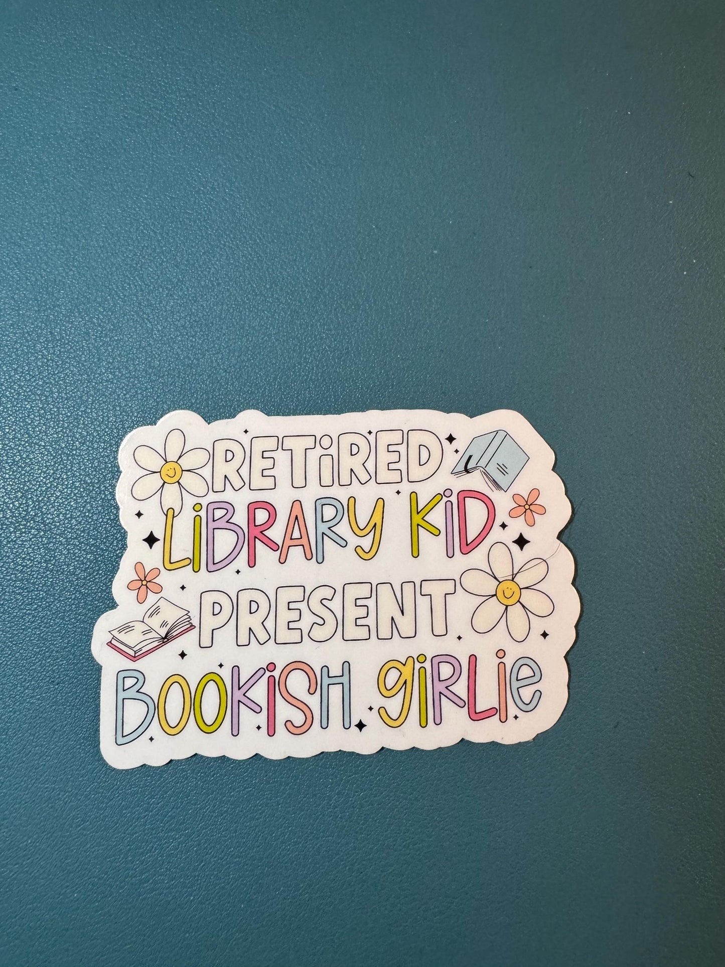 Retired Library Kid Present Bookish Girlie Sticker, Book Lover, Romantasy Reader, Booktok, Bookstagram, Gift for Reader, Library Lover