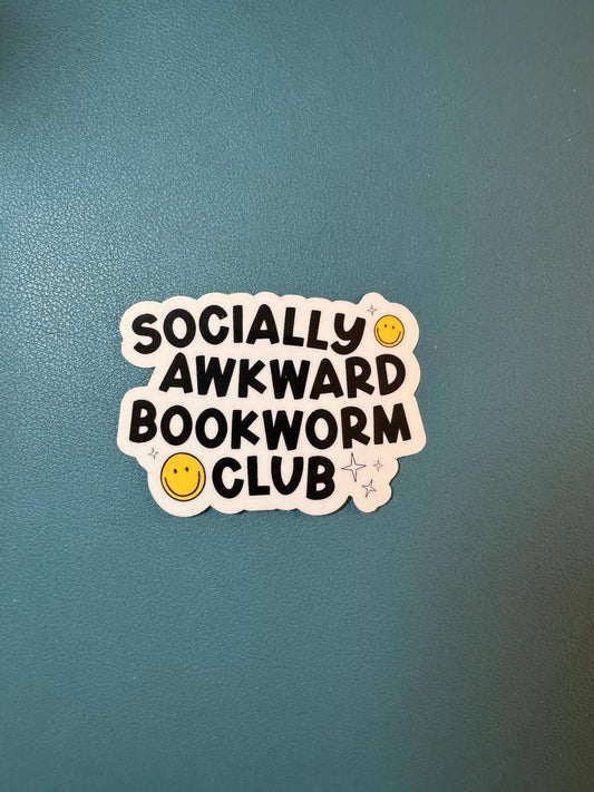 Socially Awkward Bookworm Club Sticker, Bookish Sticker, Book Girlie, Gift for Reader, Fantasy Books, Smut Reader, Mystery Novels, Library