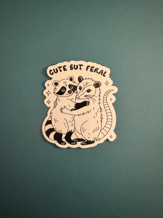 Cute But Feral Sticker, Raccoon and Opossum Friends Sticker, Trash Critters Sticker, Quirky Gift, Kindle Sticker, Water Bottle Sticker
