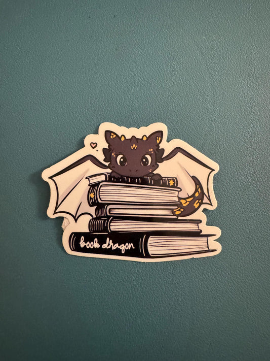 Book Dragon Sticker, Black and Yellow Dragon Sticker, Book Pile, TBR Pile, Booktok Sticker, Sticker for Book Lovers, Avid Reader Sticker