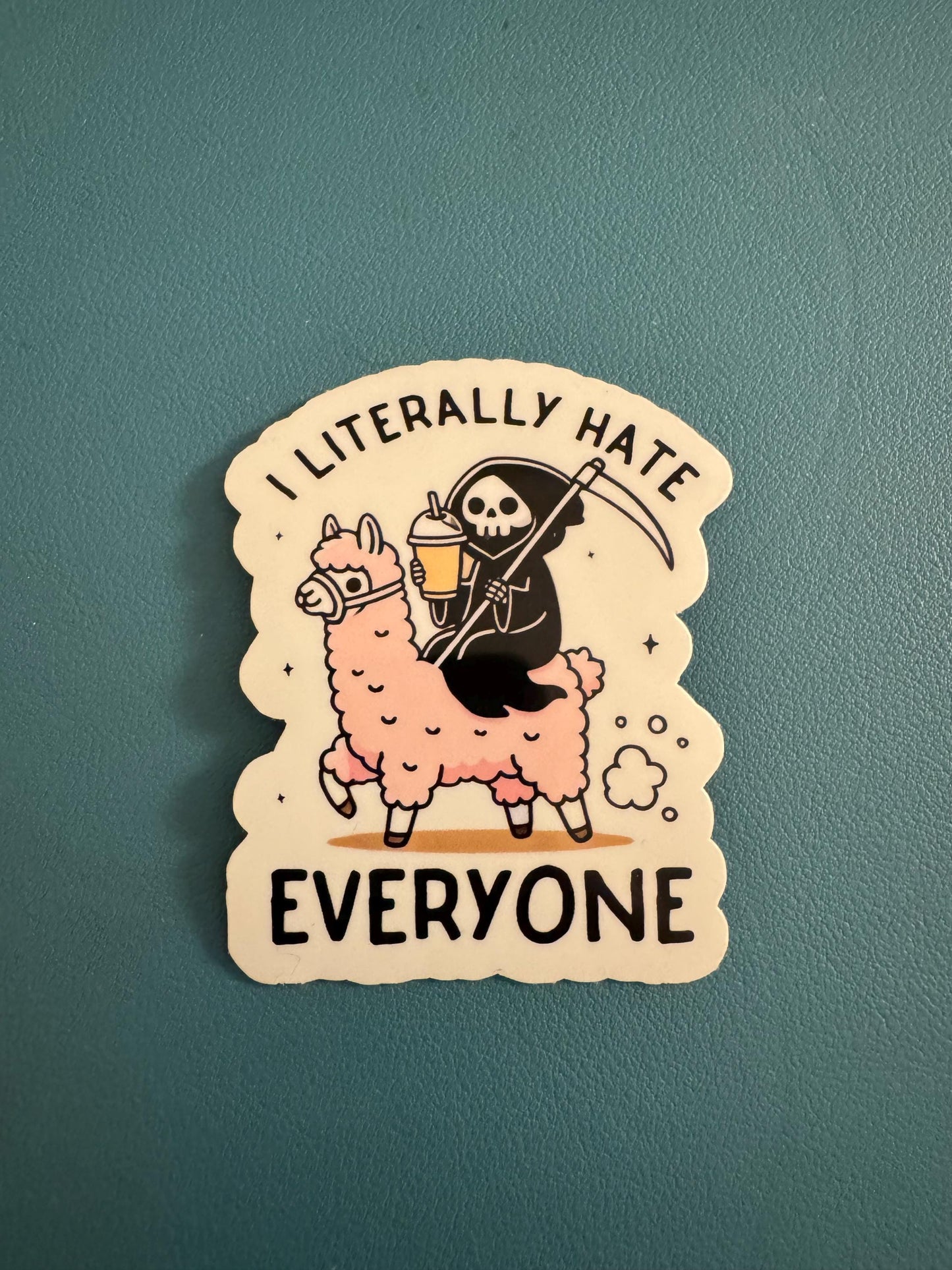 I Literally Hate Everyone Grim Reaper Sticker, Pink Llama Sticker, Dark Humor, Snarky Humor, Sassy Sticker, Emo Sticker
