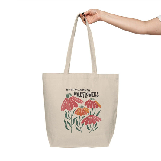 You Belong Among The Wildflowers Tote Bag, Gift for Mom, Gift for Best Friend, Floral Themed Tote Bag, Canvas Tote, Reusable Tote