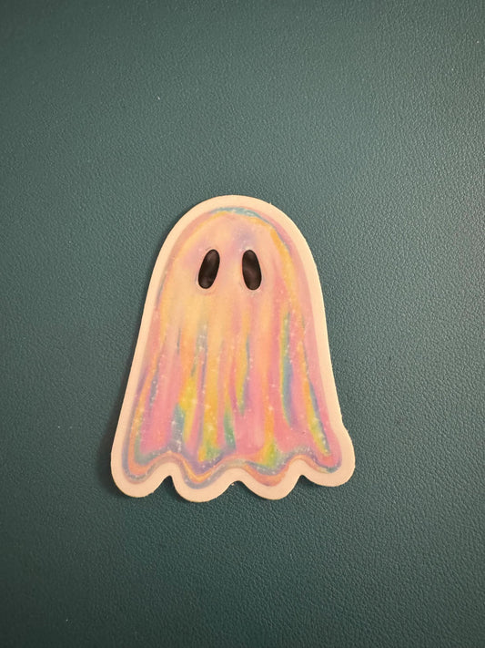 Iridescent Rainbow Ghost Waterproof Sticker, Spooky Season, Vinyl Water Bottle Sticker