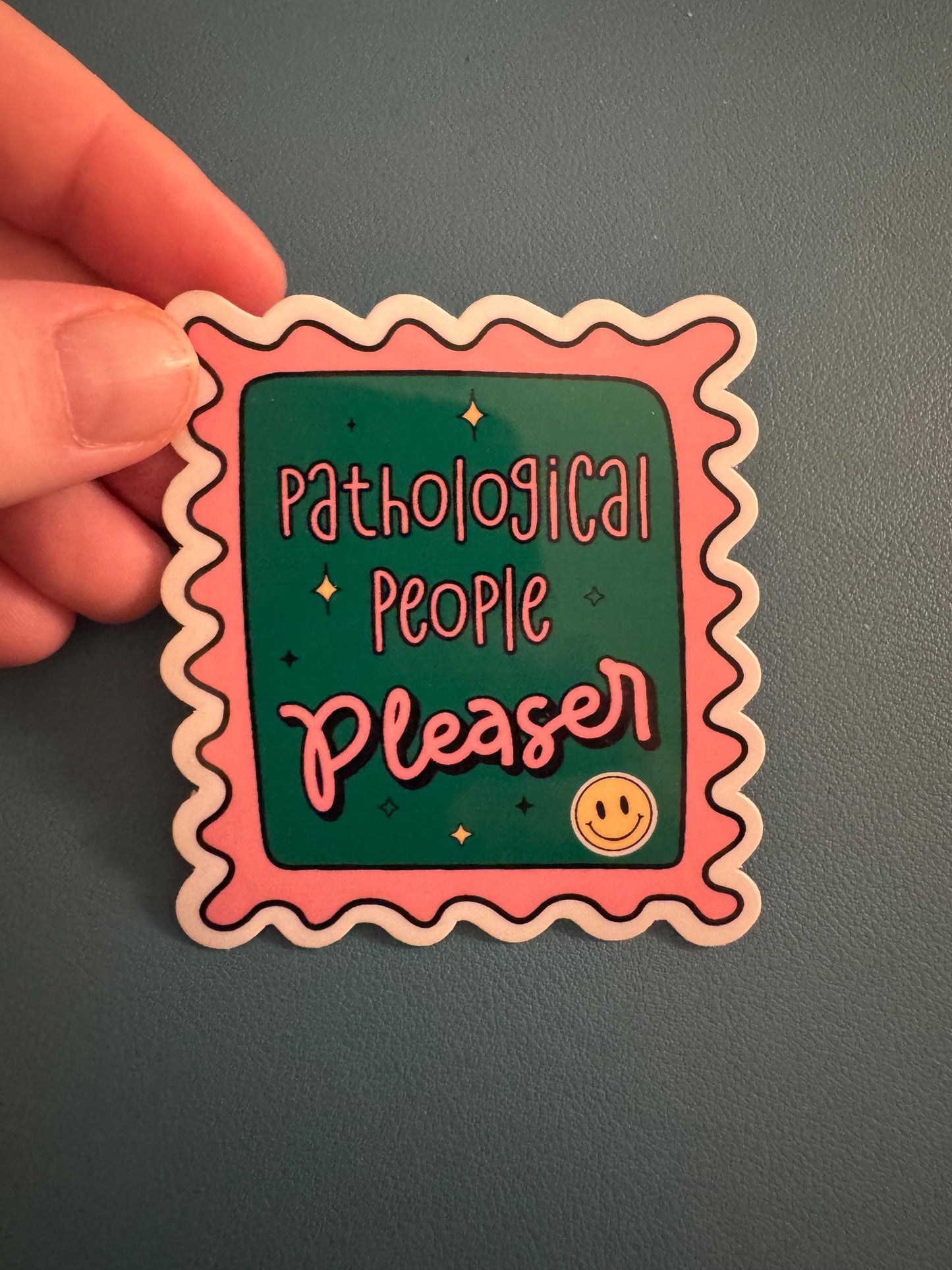 Pathological People Pleaser Vinyl Sticker, Pink and Green Sticker, Eldest Daughter Syndrome, Water Bottle Sticker