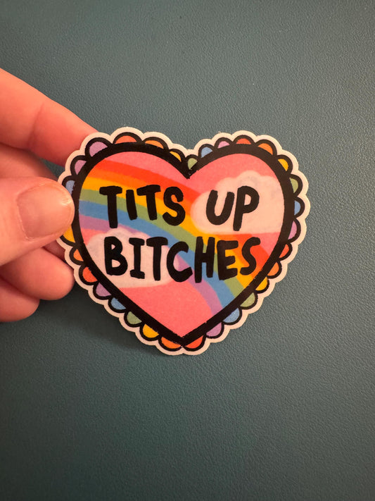 Tits Up Bitches Vinyl Sticker, Female Empowerment, Female Power, Rainbow Heart, Water Bottle Decal