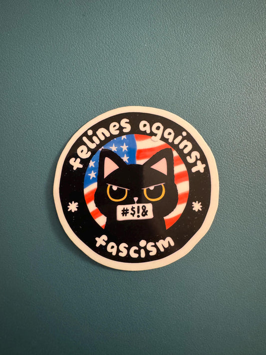 Felines Against Fascism Vinyl Sticker, Black Cat, Pro Democracy, Anti-Trump Sticker, No Kings, Fight Fascism, Water Bottle Sticker