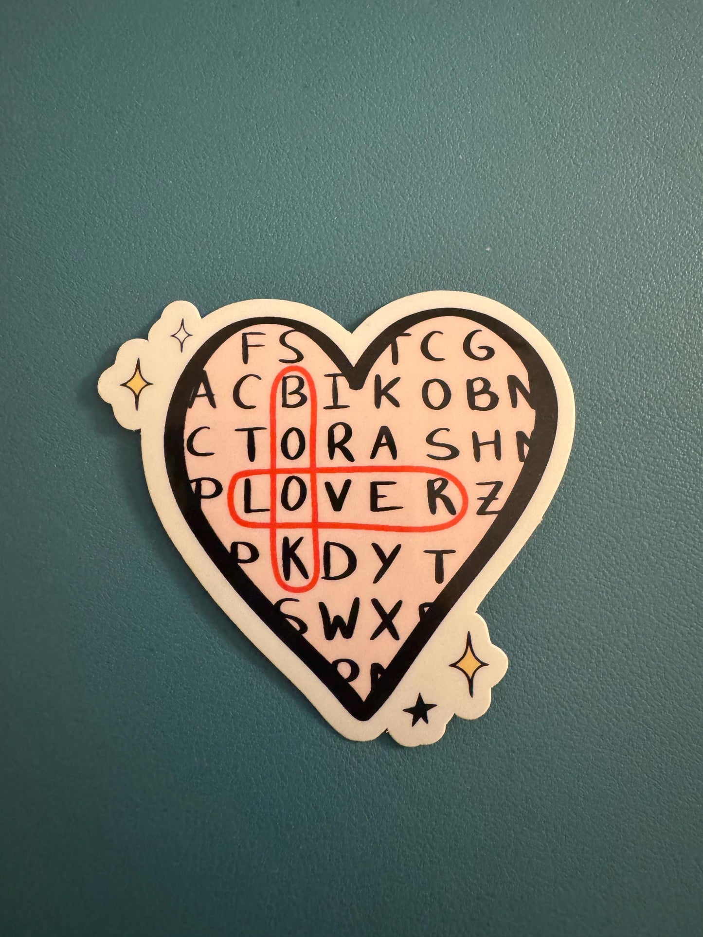 Book Lover Waterproof Sticker, Crossword Puzzle Sticker, Heart Shaped, Bookish Babe, Romance Reader