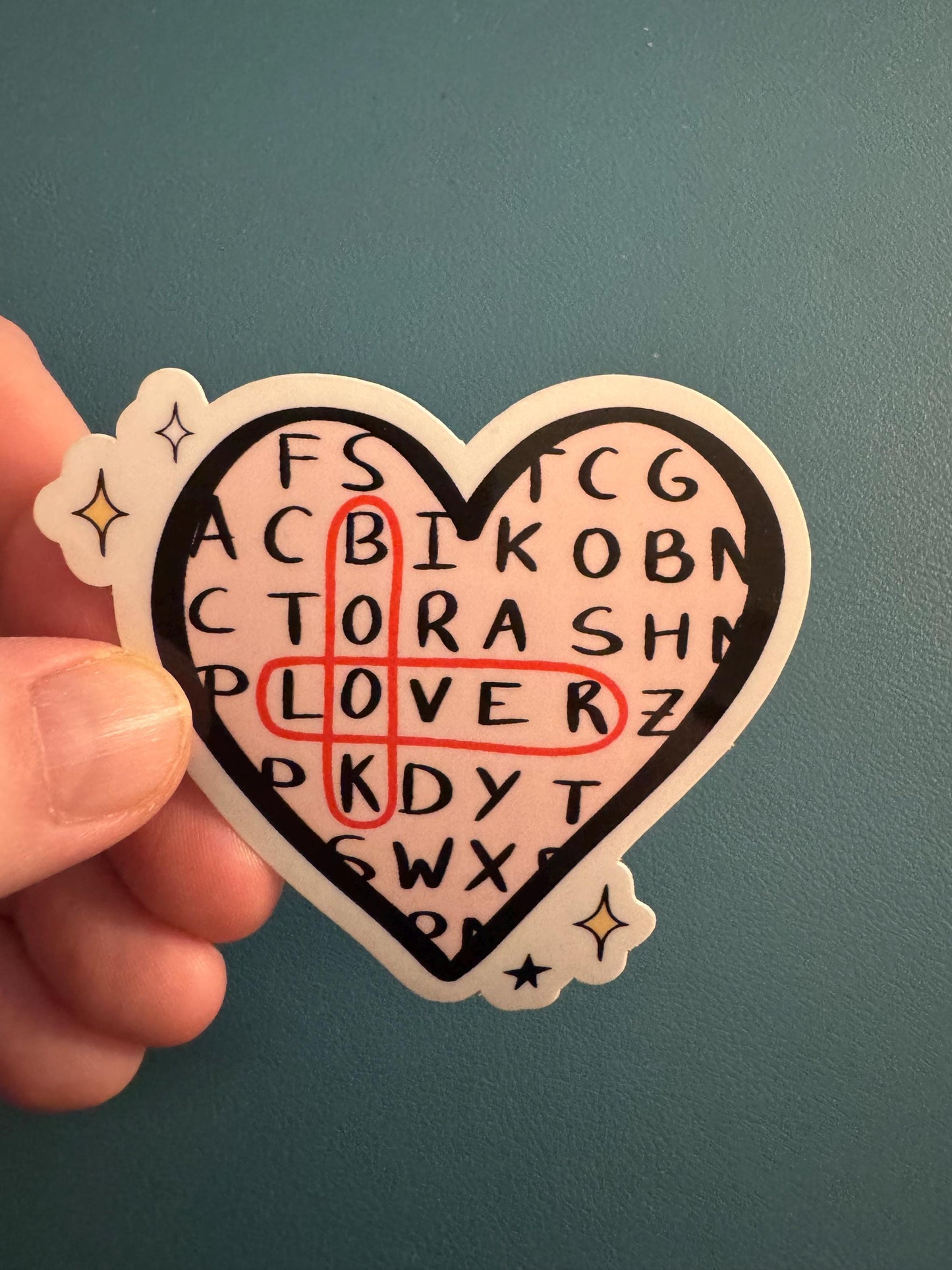 Book Lover Waterproof Sticker, Crossword Puzzle Sticker, Heart Shaped, Bookish Babe, Romance Reader