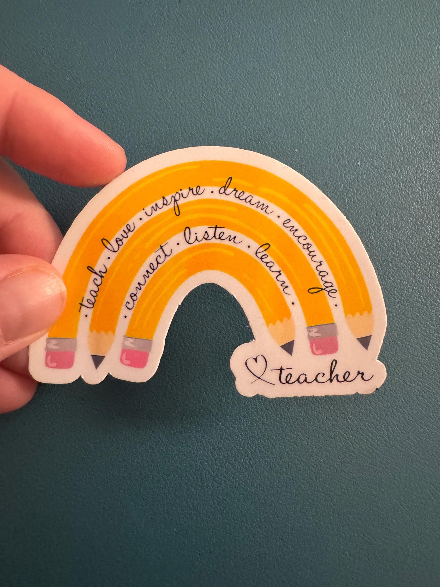Rainbow Teacher Waterproof Sticker, Yellow Pencil Sticker, Teachers Matter, Educators are the Future, Back to School Gift