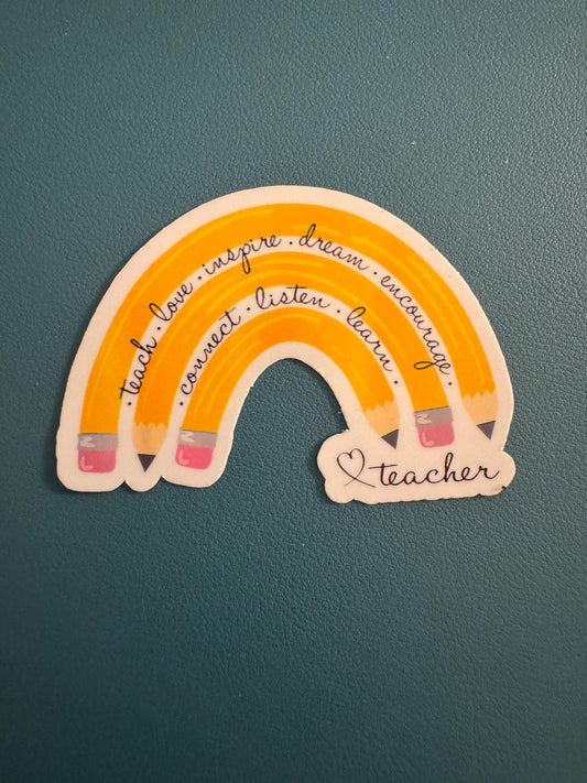 Rainbow Teacher Waterproof Sticker, Yellow Pencil Sticker, Teachers Matter, Educators are the Future, Back to School Gift