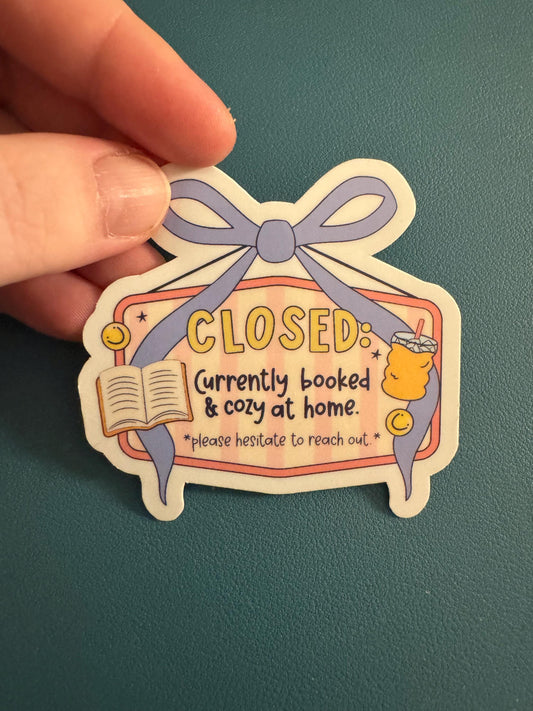 Currently Book & Cozy at Home Vinyl Sticker, Book Lover, Iced Coffee, Waterproof