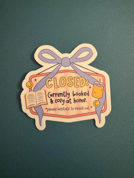 Currently Book & Cozy at Home Vinyl Sticker, Book Lover, Iced Coffee, Waterproof