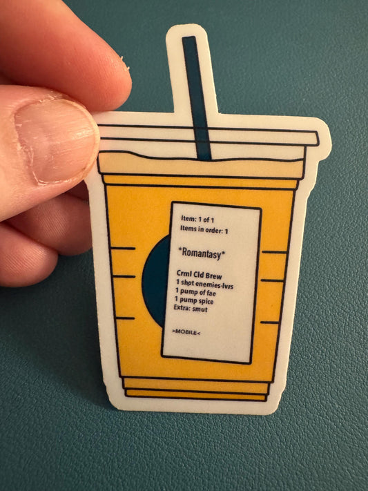 Romantasy Themed Iced Coffee Vinyl Sticker, Enemies to Lovers, Fae Creature, Smut, Spice, Book Lover