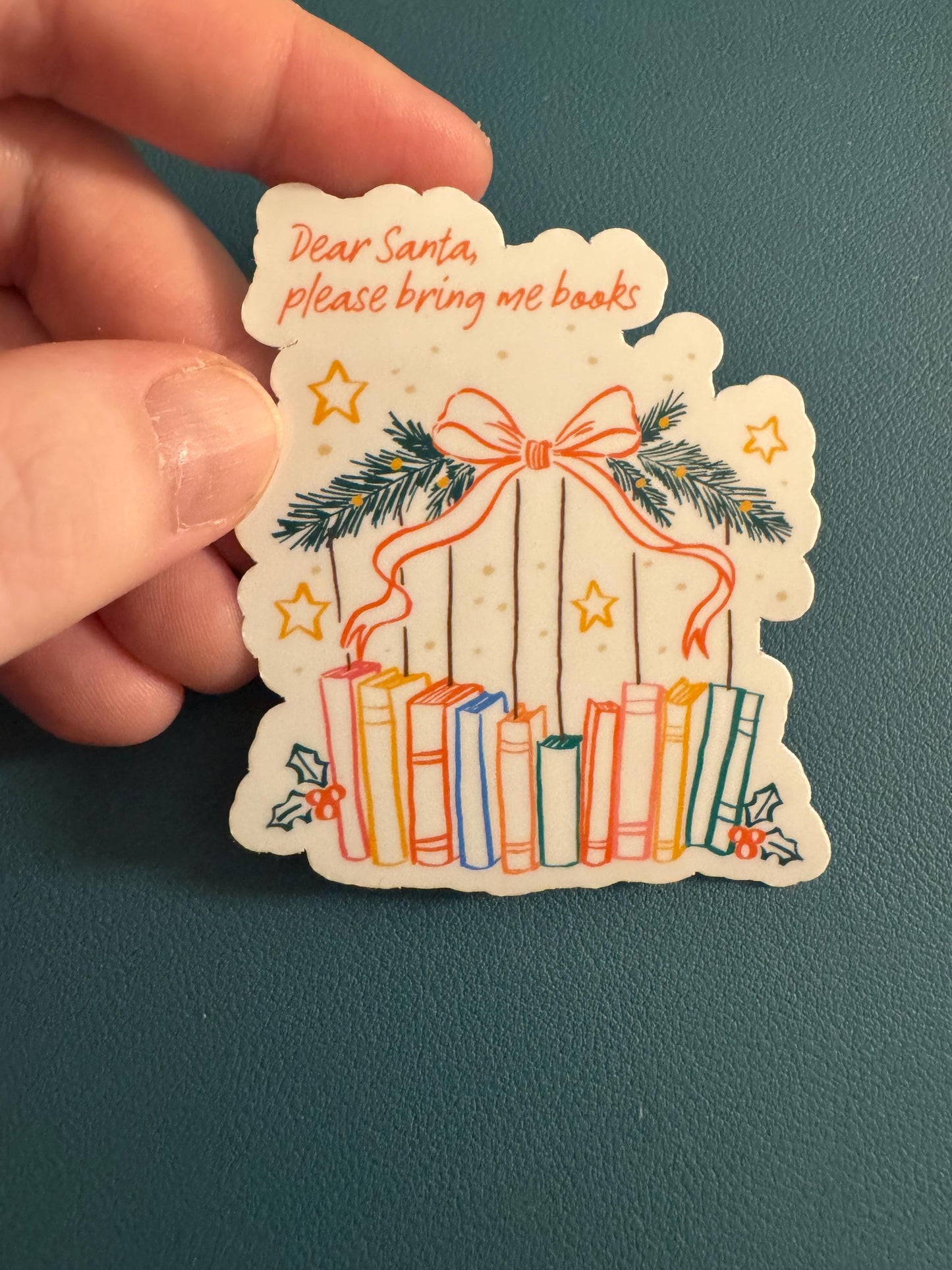Dear Santa Please Bring Me Books Vinyl Sticker, Book Lover, Read More Books, Christmas Sticker